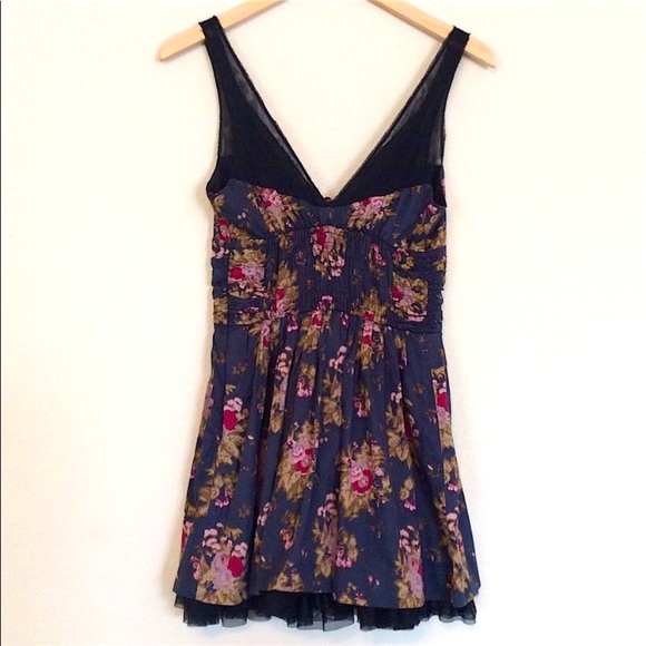 Free People Navy Floral Garden Mesh Insert Tulle Petticoat Mini Dress - Picture 4 of 8